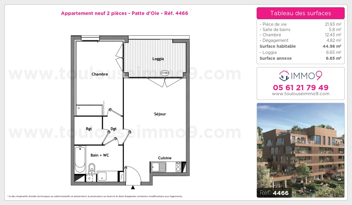 Plan et surfaces, Programme neuf Toulouse : Patte d'Oie Référence n° 4466