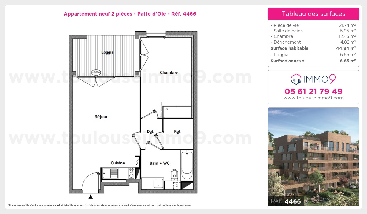 Plan et surfaces, Programme neuf Toulouse : Patte d'Oie Référence n° 4466