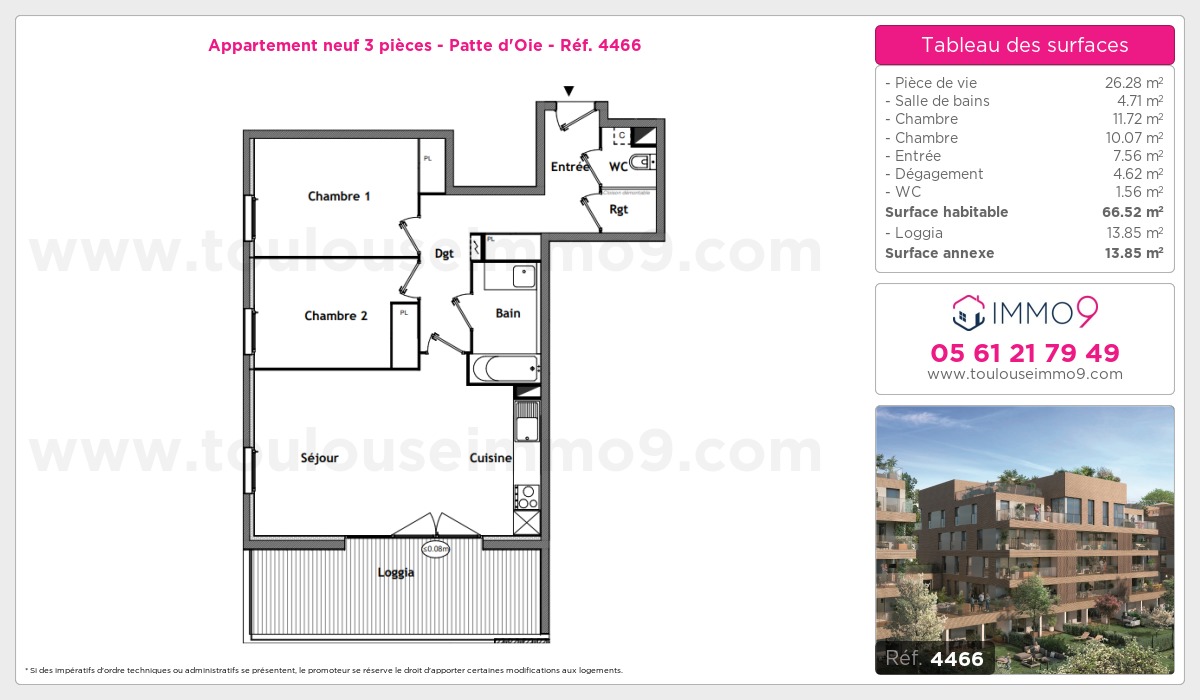 Plan et surfaces, Programme neuf Toulouse : Patte d'Oie Référence n° 4466