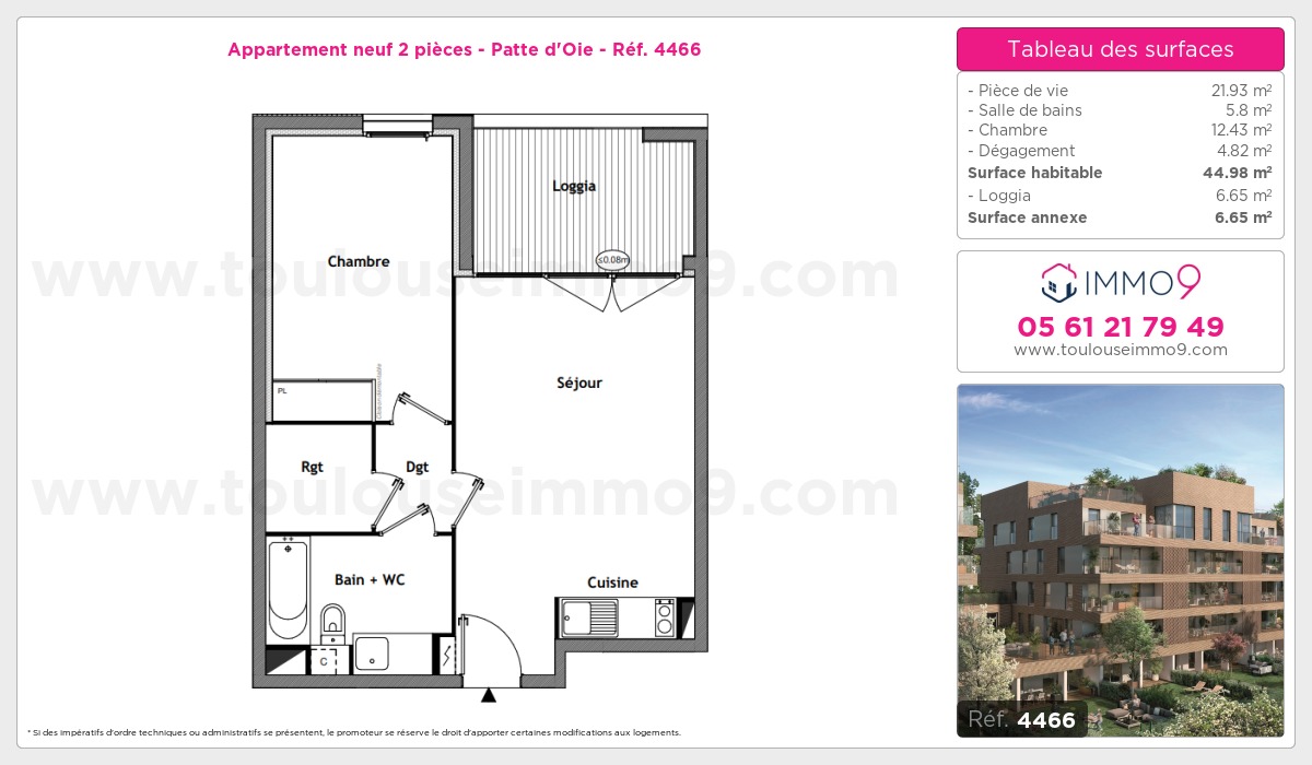 Plan et surfaces, Programme neuf Toulouse : Patte d'Oie Référence n° 4466