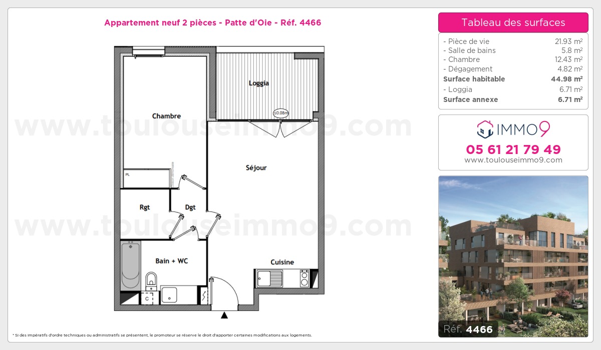 Plan et surfaces, Programme neuf Toulouse : Patte d'Oie Référence n° 4466