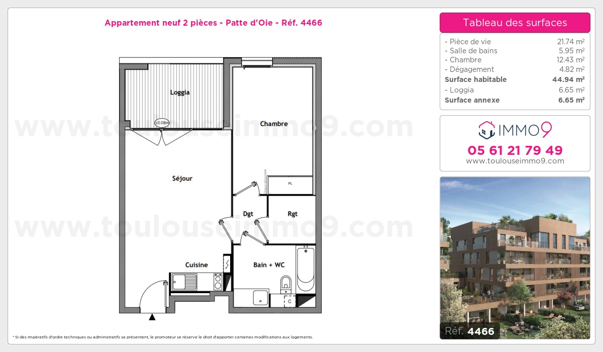 Plan et surfaces, Programme neuf Toulouse : Patte d'Oie Référence n° 4466