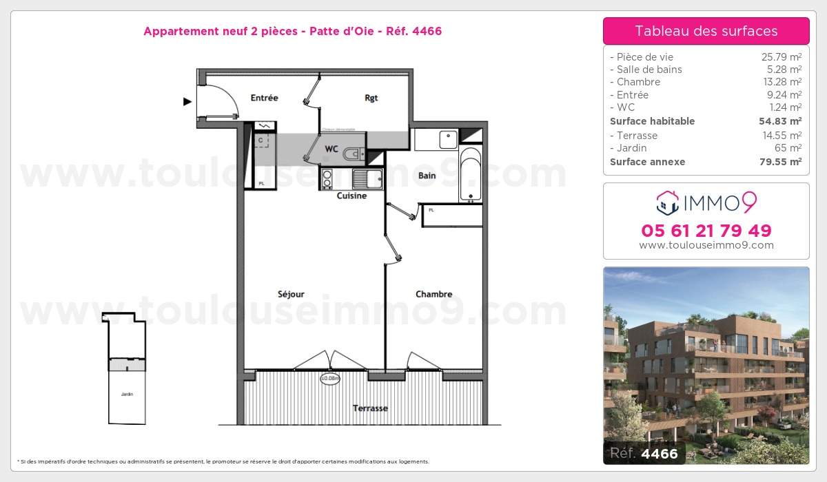 Plan et surfaces, Programme neuf Toulouse : Patte d'Oie Référence n° 4466