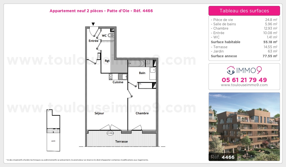 Plan et surfaces, Programme neuf Toulouse : Patte d'Oie Référence n° 4466