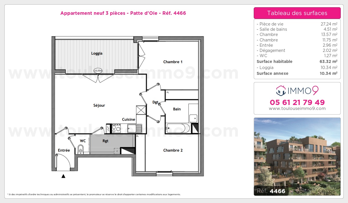 Plan et surfaces, Programme neuf Toulouse : Patte d'Oie Référence n° 4466