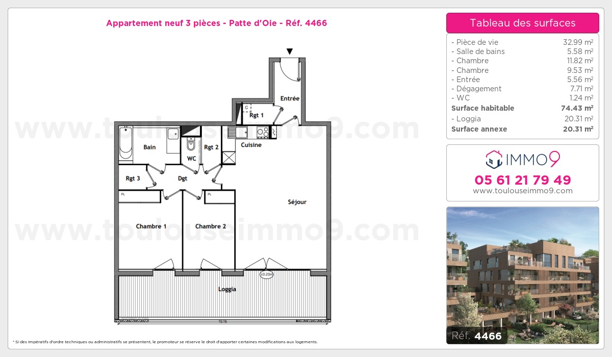 Plan et surfaces, Programme neuf Toulouse : Patte d'Oie Référence n° 4466