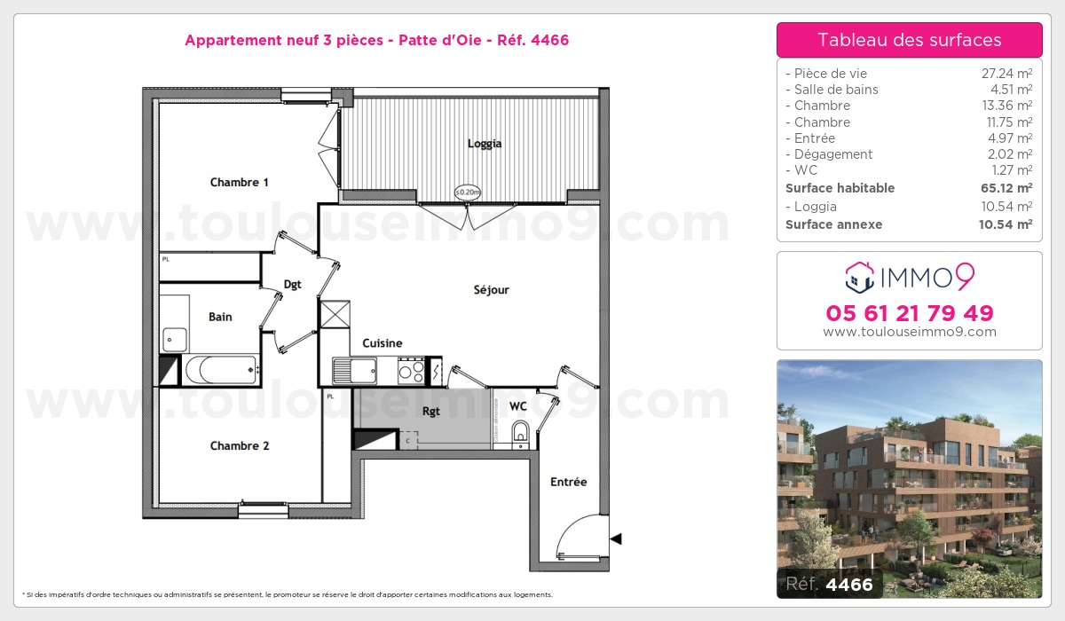 Plan et surfaces, Programme neuf Toulouse : Patte d'Oie Référence n° 4466