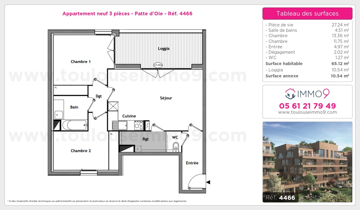 Plan et surfaces, Programme neuf Toulouse : Patte d'Oie Référence n° 4466