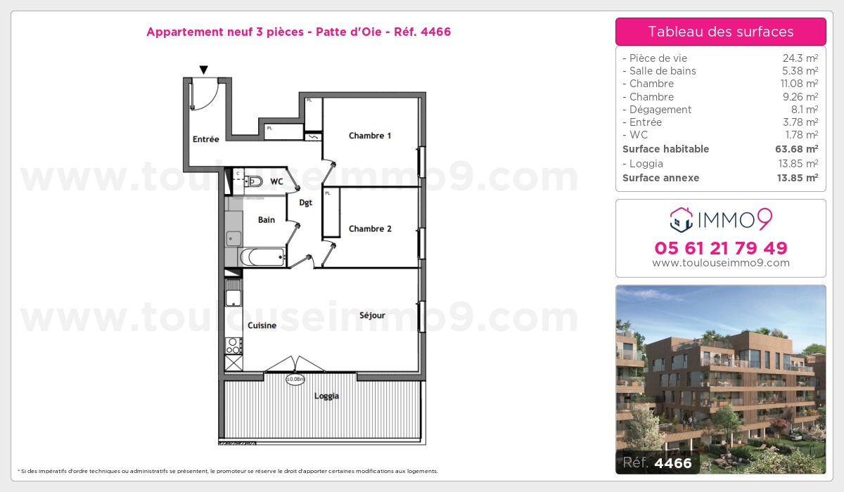 Plan et surfaces, Programme neuf Toulouse : Patte d'Oie Référence n° 4466