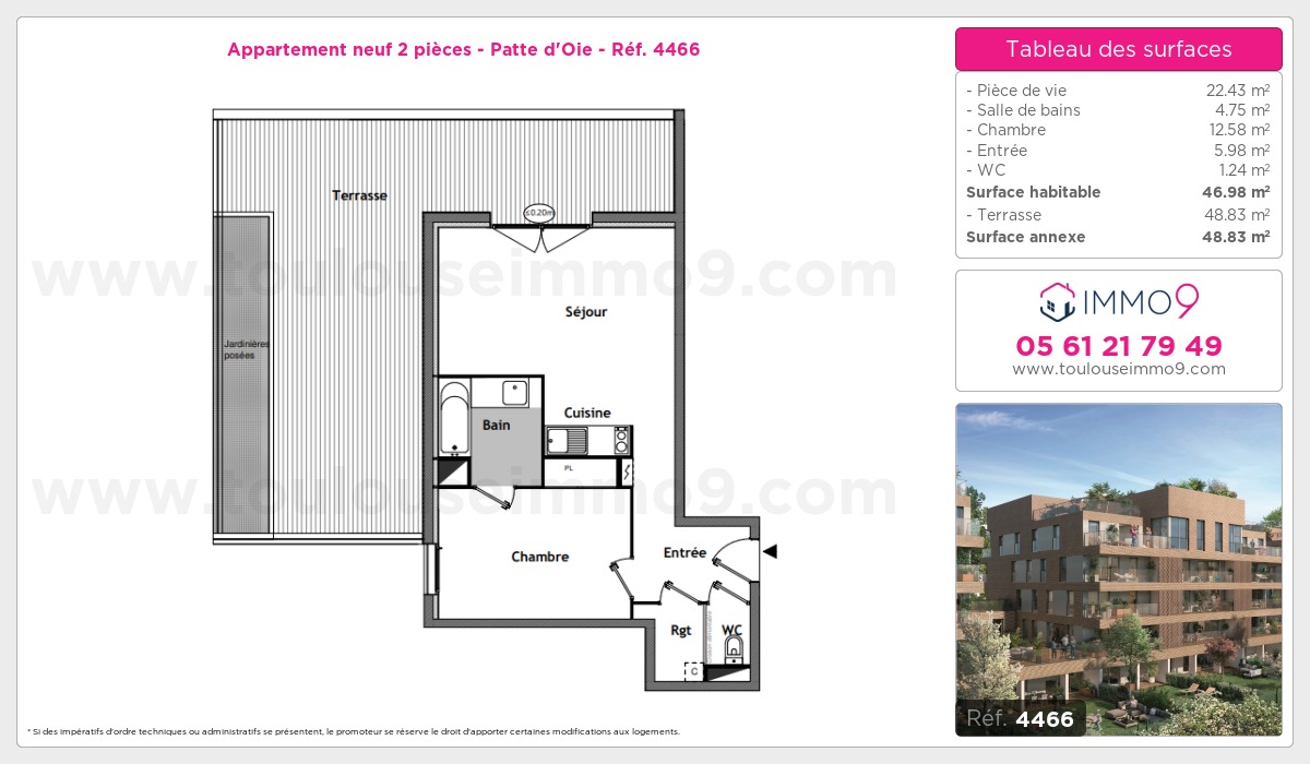 Plan et surfaces, Programme neuf Toulouse : Patte d'Oie Référence n° 4466