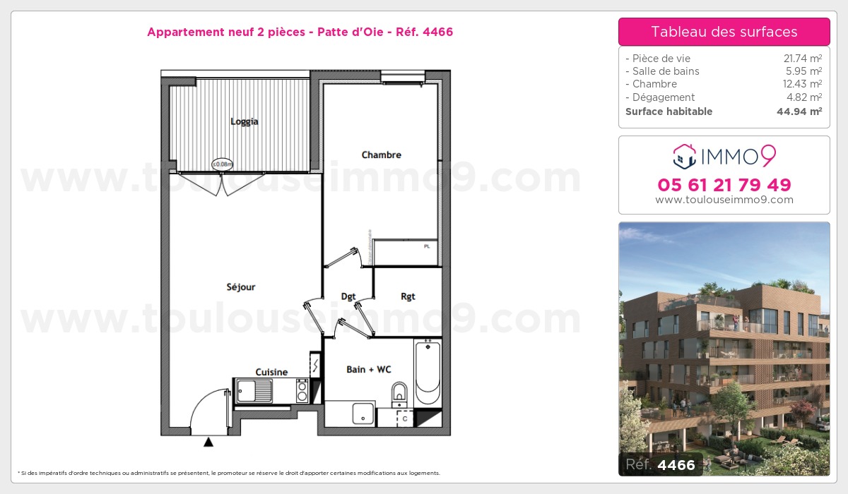 Plan et surfaces, Programme neuf Toulouse : Patte d'Oie Référence n° 4466