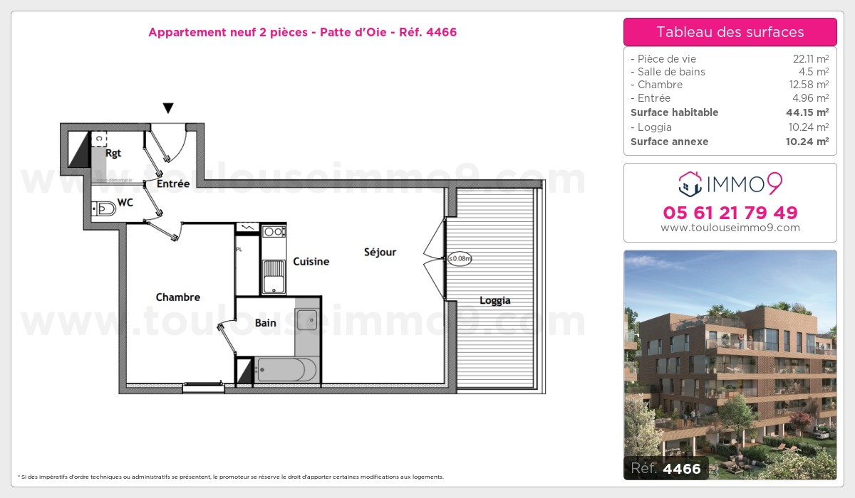 Plan et surfaces, Programme neuf Toulouse : Patte d'Oie Référence n° 4466