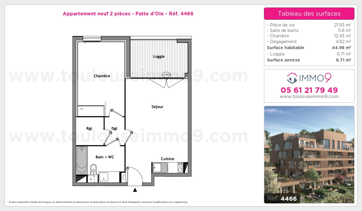 Plan et surfaces, Programme neuf Toulouse : Patte d'Oie Référence n° 4466