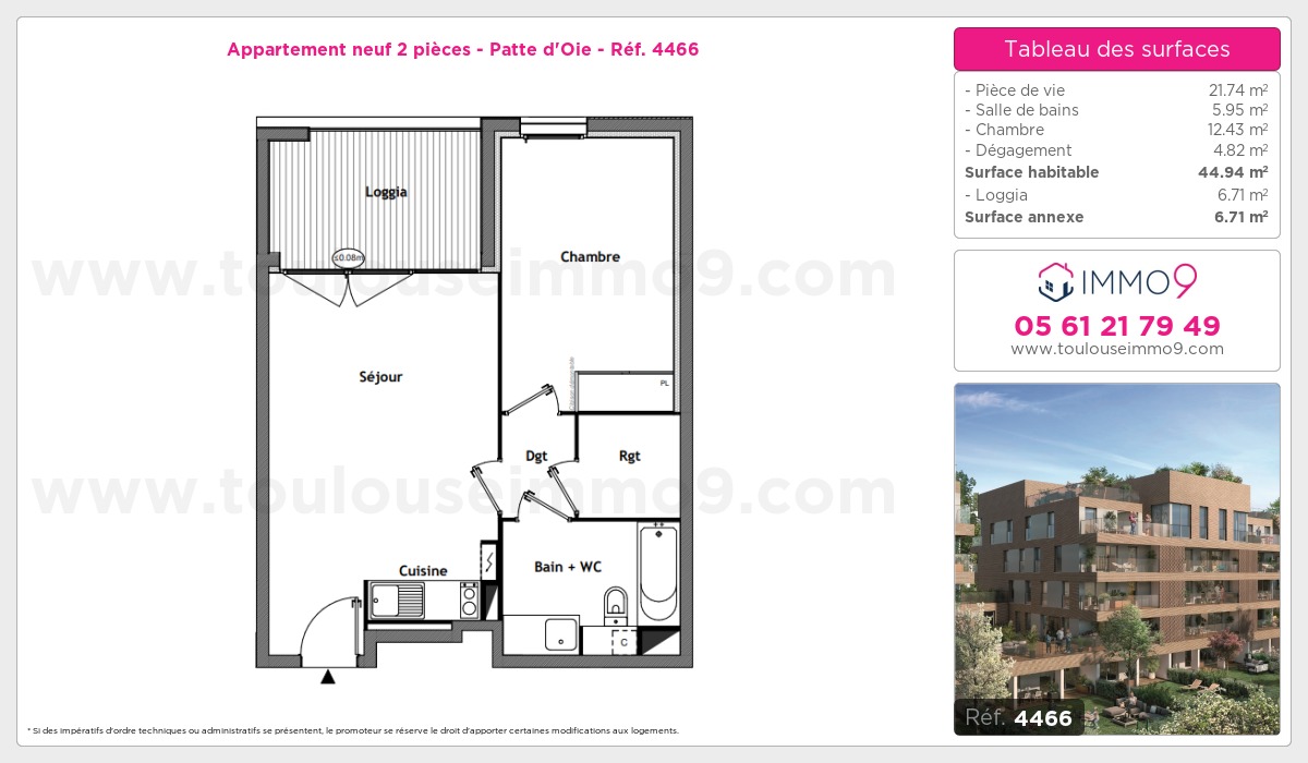 Plan et surfaces, Programme neuf Toulouse : Patte d'Oie Référence n° 4466