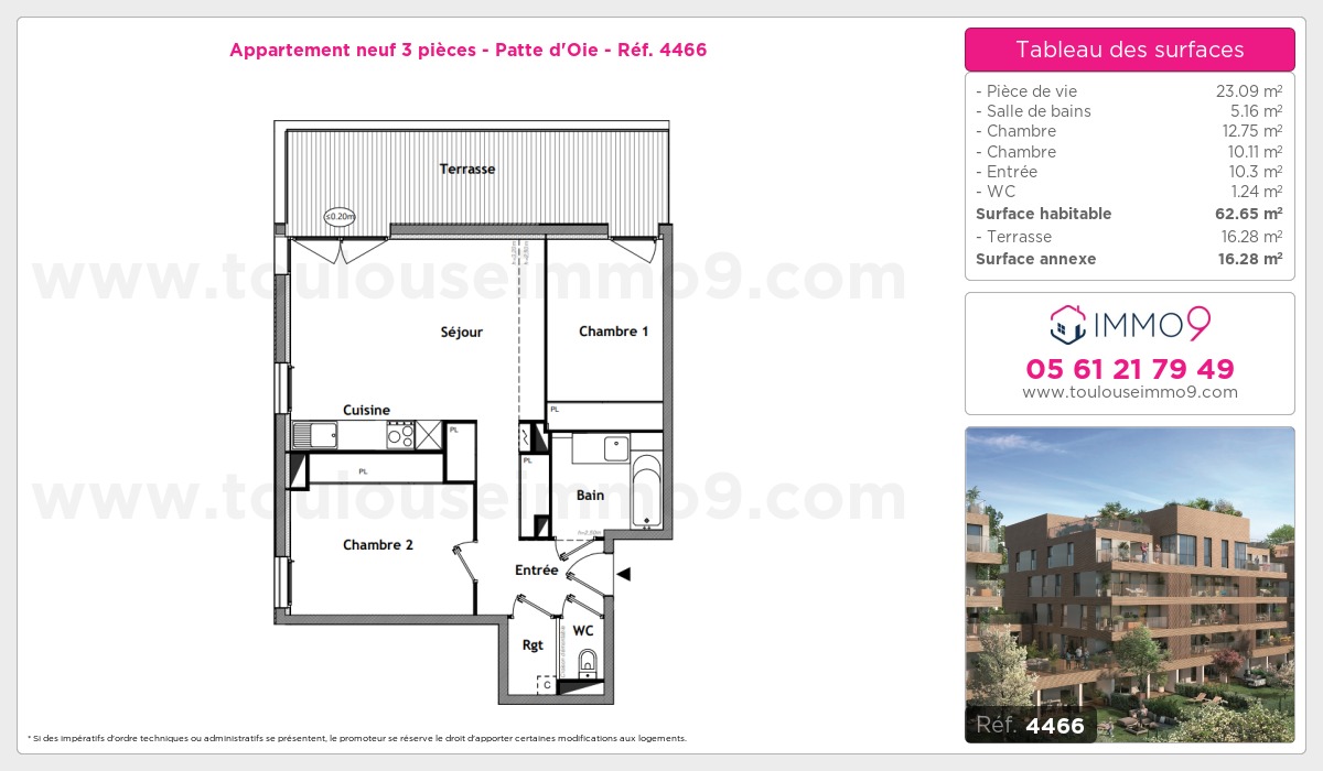 Plan et surfaces, Programme neuf Toulouse : Patte d'Oie Référence n° 4466