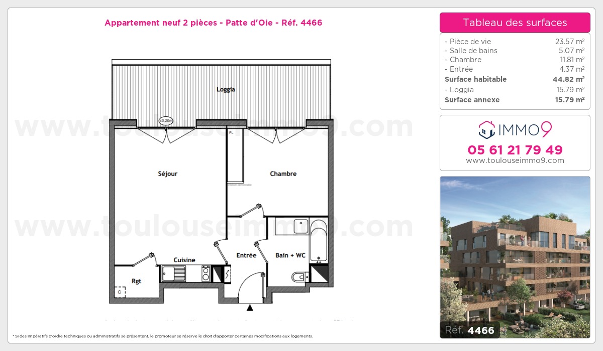 Plan et surfaces, Programme neuf Toulouse : Patte d'Oie Référence n° 4466