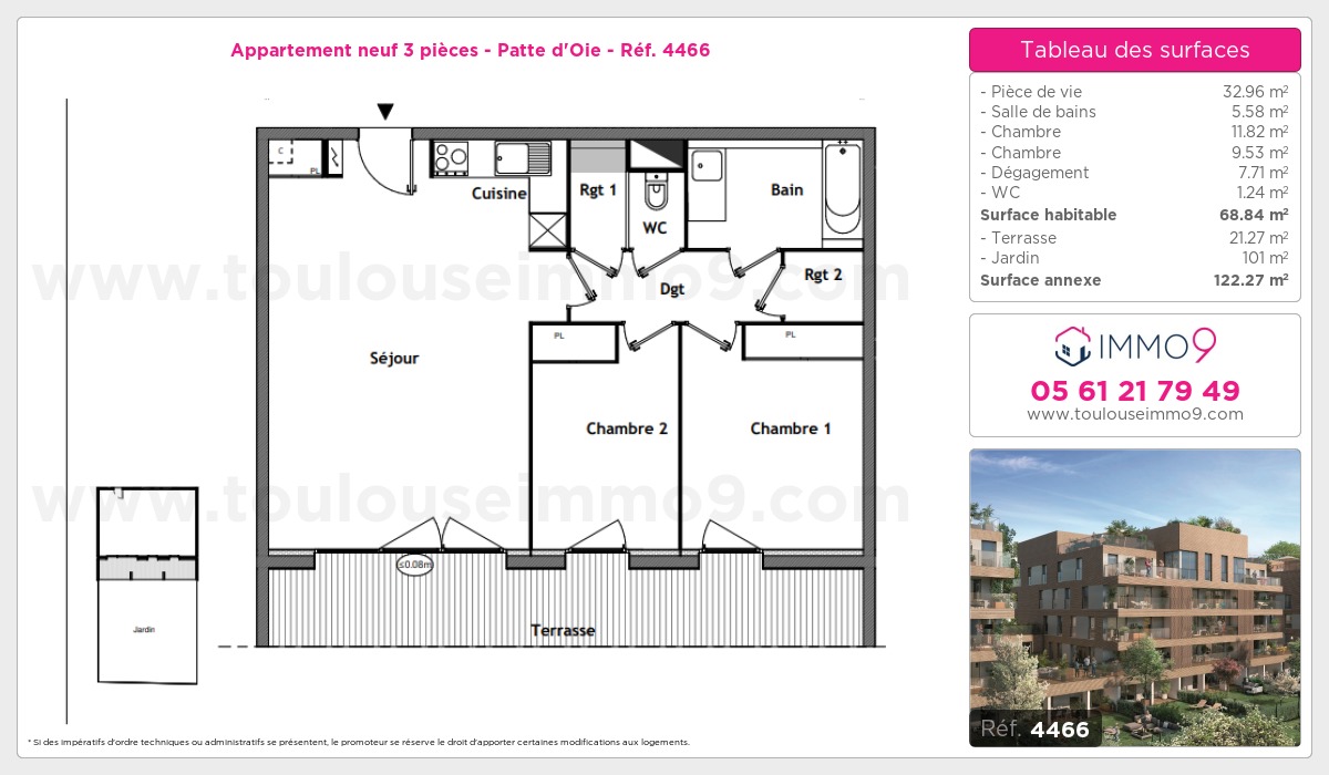 Plan et surfaces, Programme neuf Toulouse : Patte d'Oie Référence n° 4466