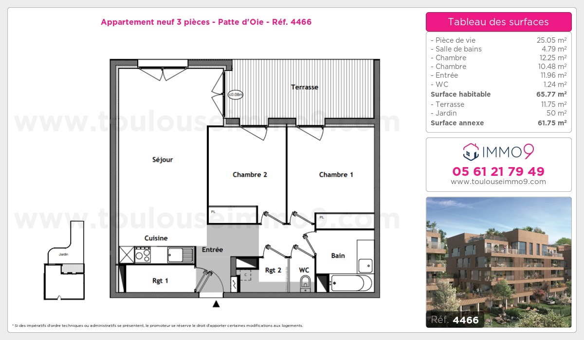 Plan et surfaces, Programme neuf Toulouse : Patte d'Oie Référence n° 4466