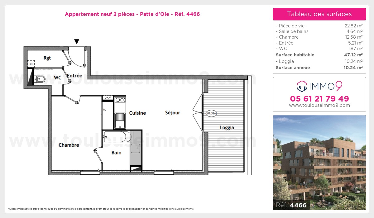 Plan et surfaces, Programme neuf Toulouse : Patte d'Oie Référence n° 4466