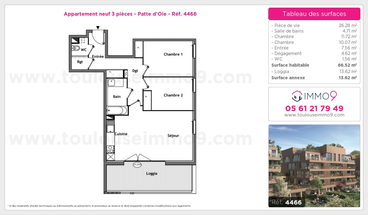 Plan et surfaces, Programme neuf Toulouse : Patte d'Oie Référence n° 4466