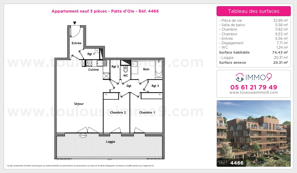 Plan et surfaces, Programme neuf Toulouse : Patte d'Oie Référence n° 4466