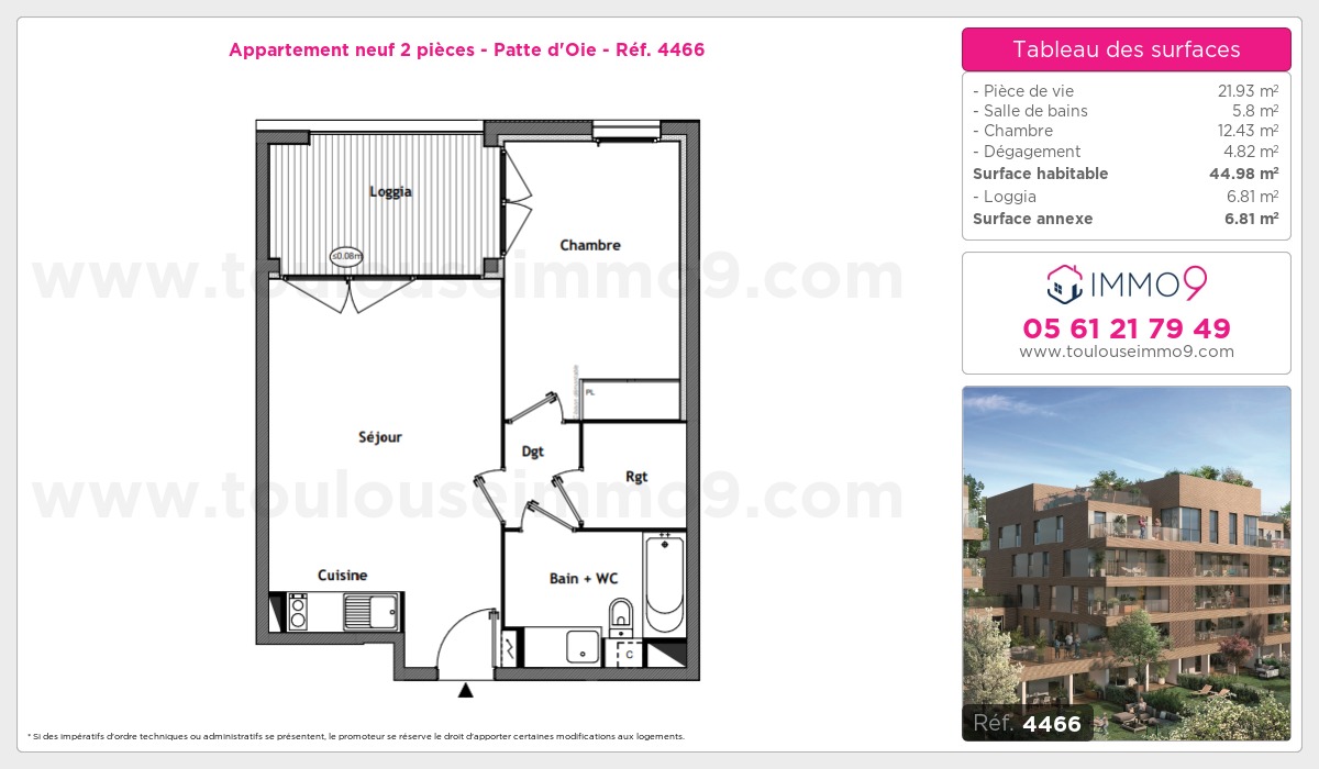 Plan et surfaces, Programme neuf Toulouse : Patte d'Oie Référence n° 4466