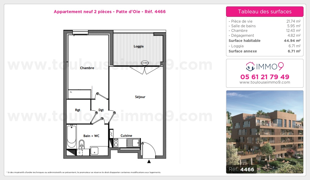 Plan et surfaces, Programme neuf Toulouse : Patte d'Oie Référence n° 4466