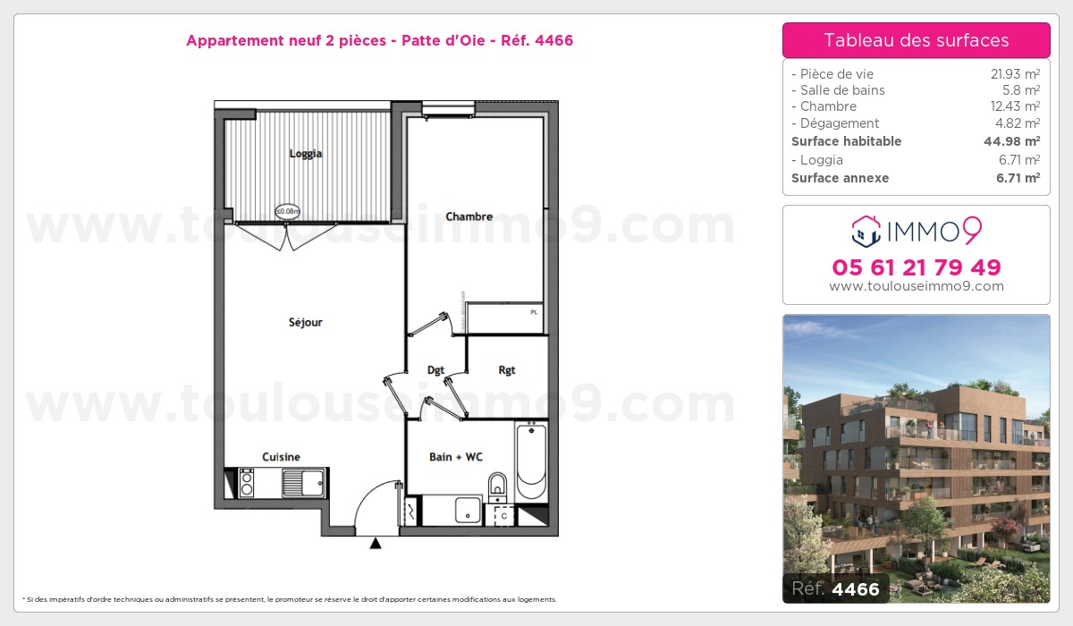 Plan et surfaces, Programme neuf Toulouse : Patte d'Oie Référence n° 4466