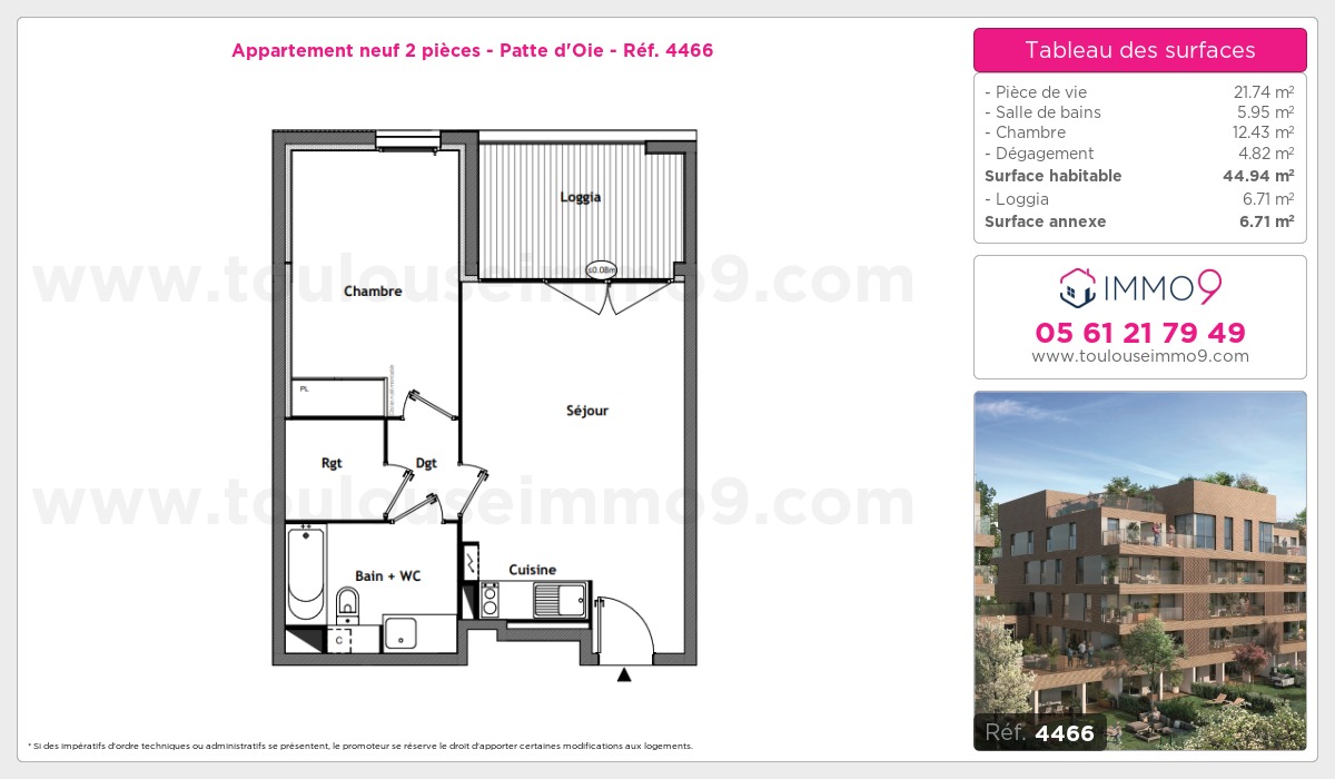 Plan et surfaces, Programme neuf Toulouse : Patte d'Oie Référence n° 4466