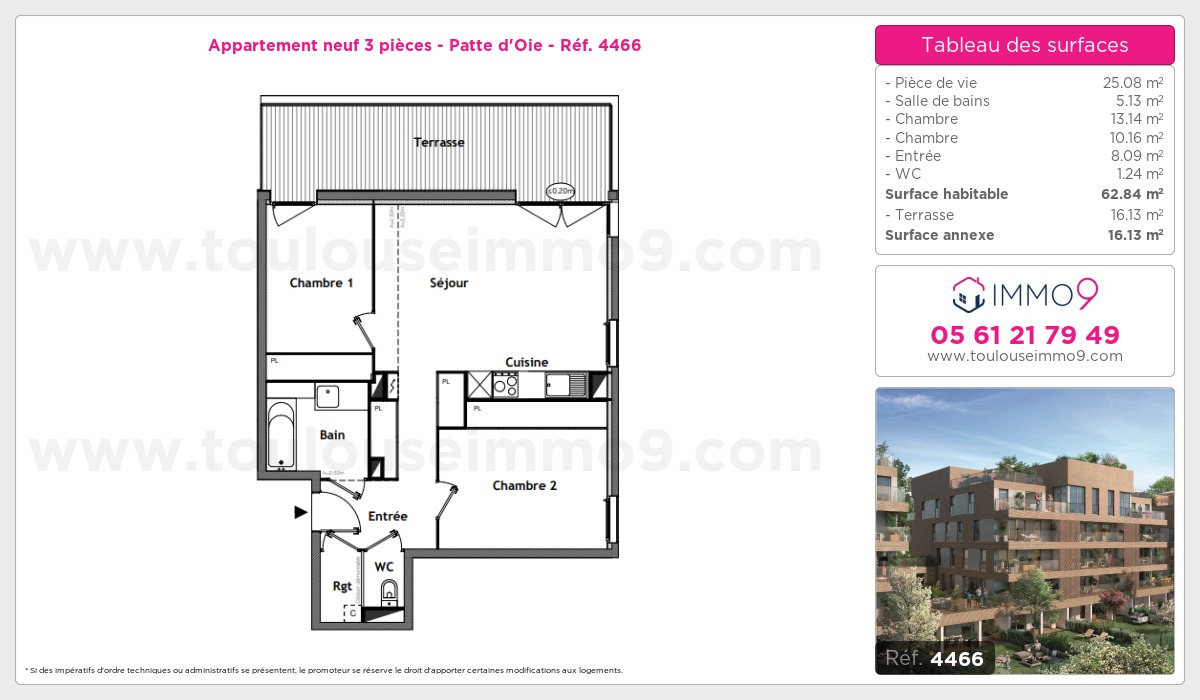 Plan et surfaces, Programme neuf Toulouse : Patte d'Oie Référence n° 4466