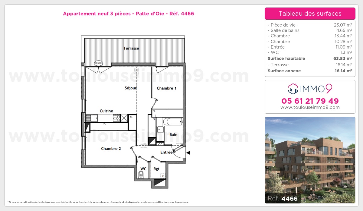 Plan et surfaces, Programme neuf Toulouse : Patte d'Oie Référence n° 4466