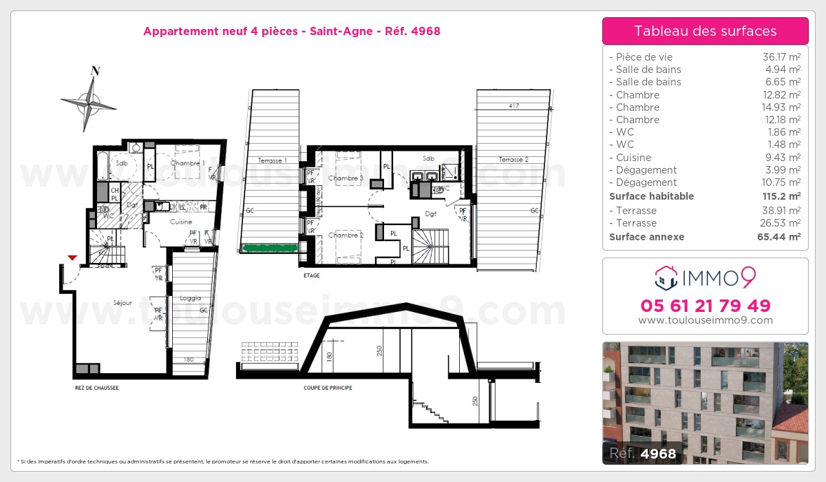 Plan et surfaces, Programme neuf Toulouse : Saint-Agne Référence n° 4968
