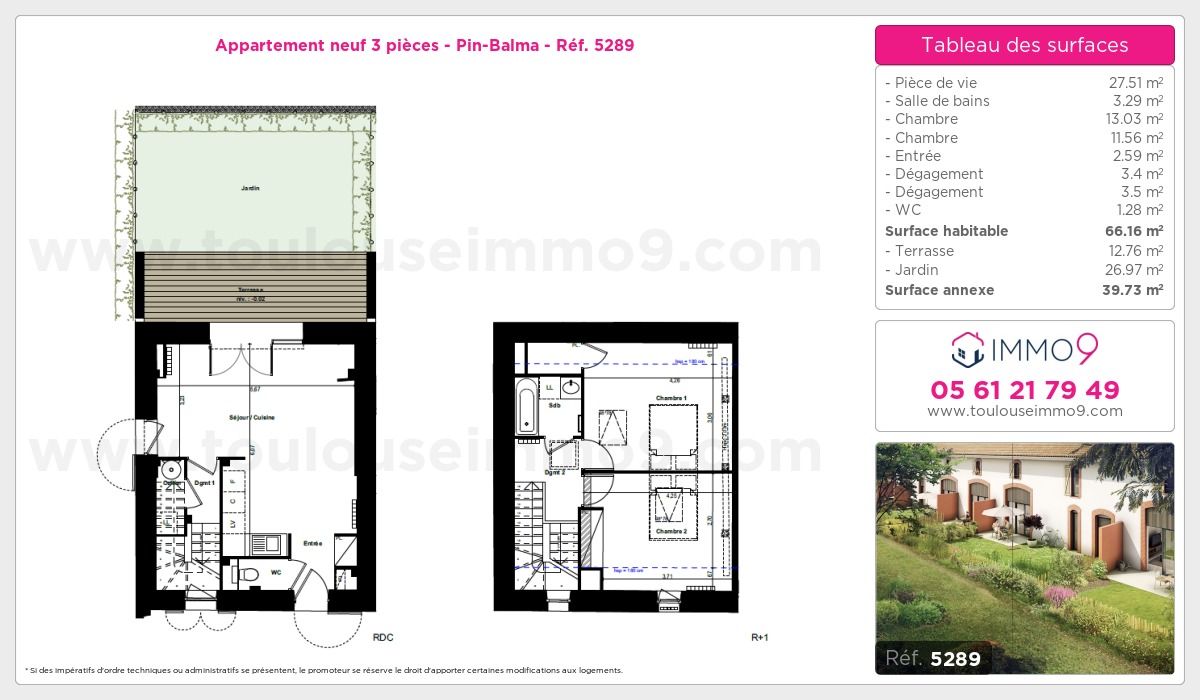 Plan et surfaces, Programme neuf Pin-Balma Référence n° 5289