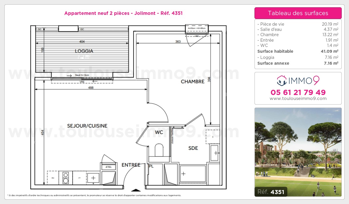 Plan et surfaces, Programme neuf Toulouse : Jolimont Référence n° 4351