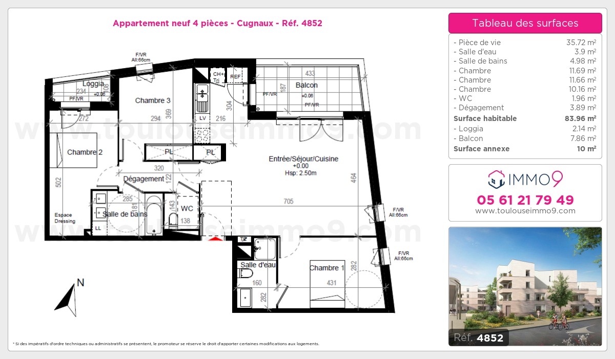 Plan et surfaces, Programme neuf Cugnaux Référence n° 4852