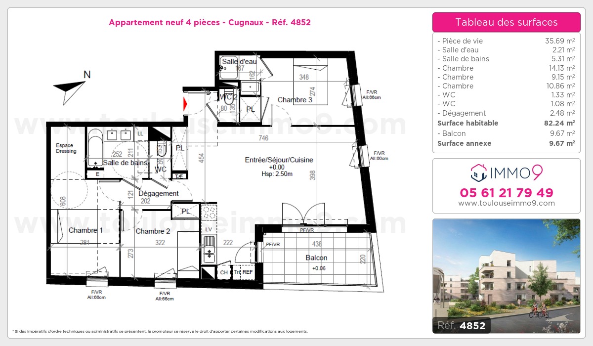 Plan et surfaces, Programme neuf Cugnaux Référence n° 4852