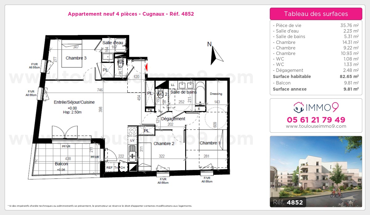 Plan et surfaces, Programme neuf Cugnaux Référence n° 4852