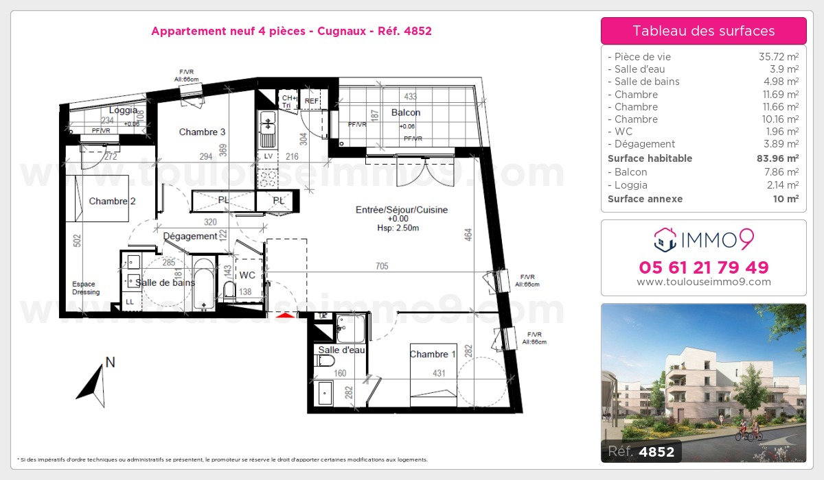 Plan et surfaces, Programme neuf Cugnaux Référence n° 4852