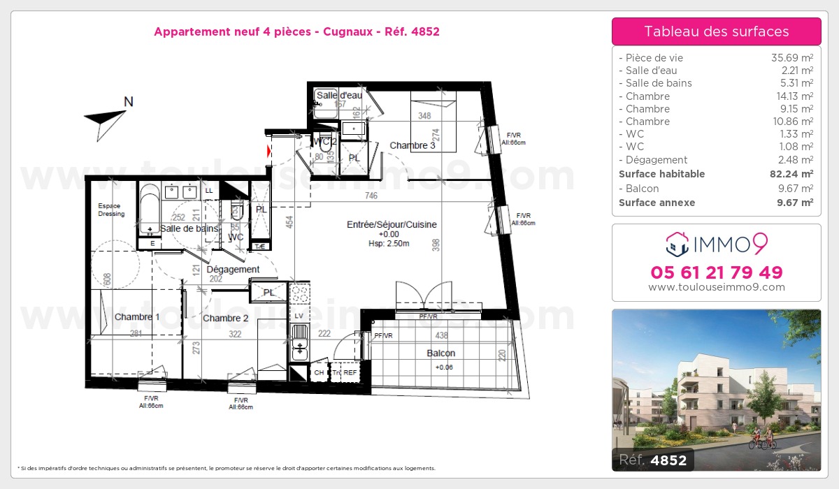 Plan et surfaces, Programme neuf Cugnaux Référence n° 4852
