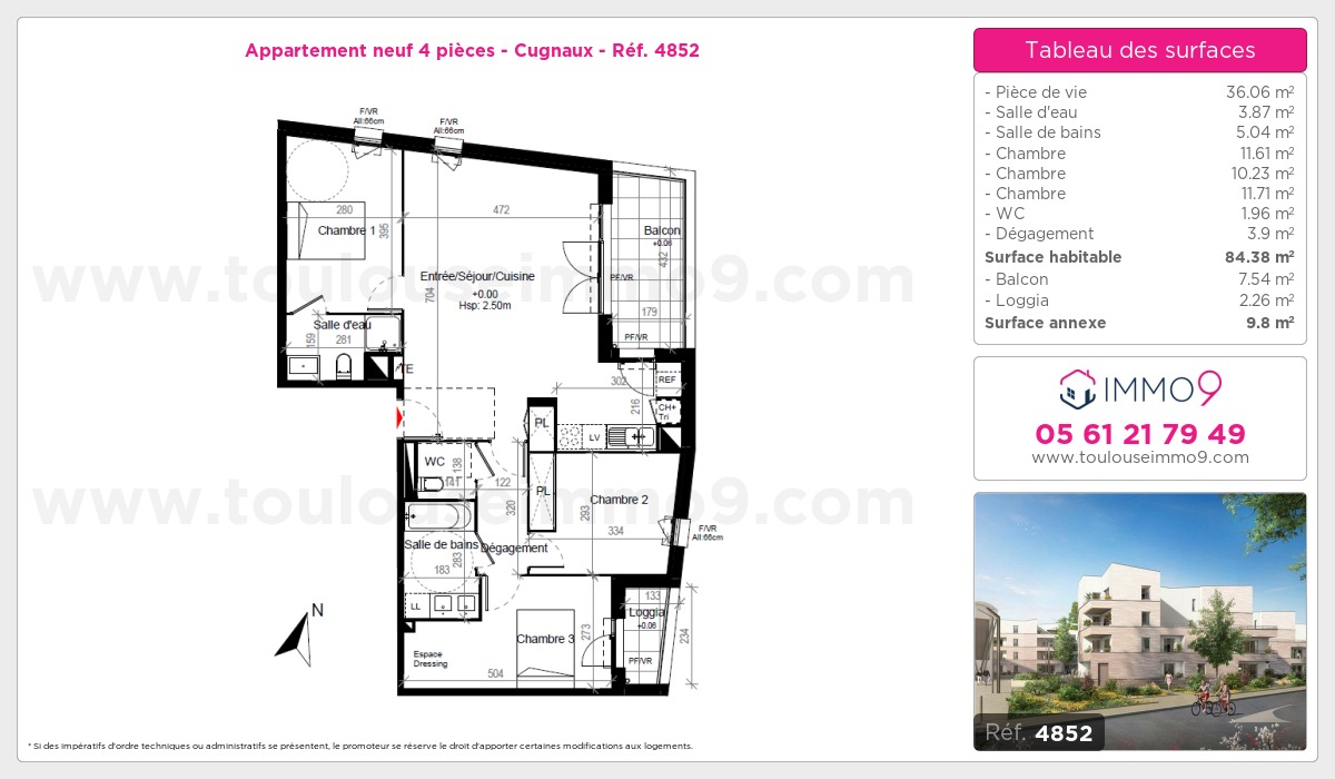 Plan et surfaces, Programme neuf Cugnaux Référence n° 4852
