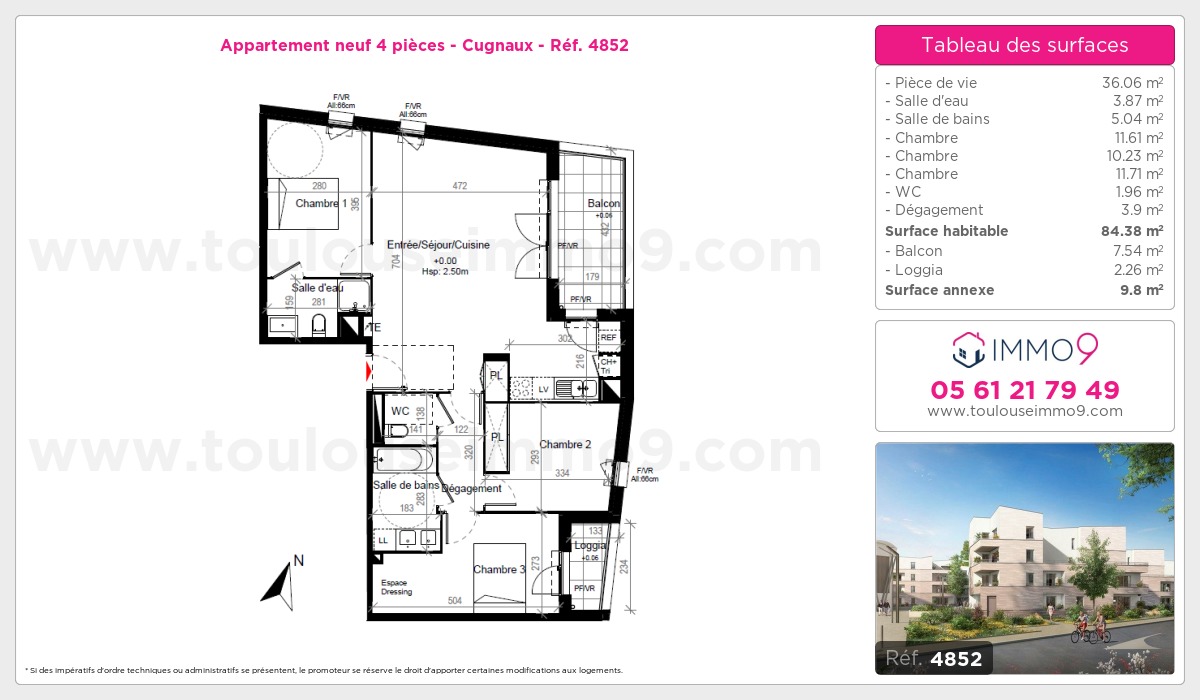 Plan et surfaces, Programme neuf Cugnaux Référence n° 4852