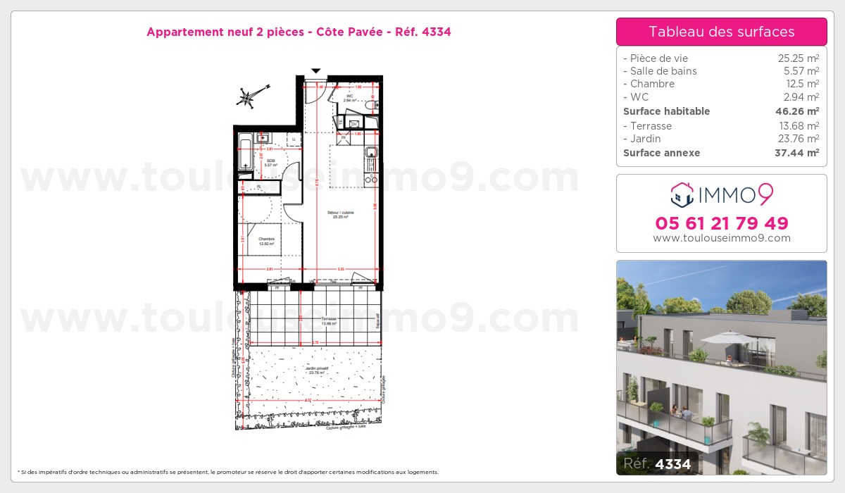 Plan et surfaces, Programme neuf Toulouse : Côte Pavée Référence n° 4334
