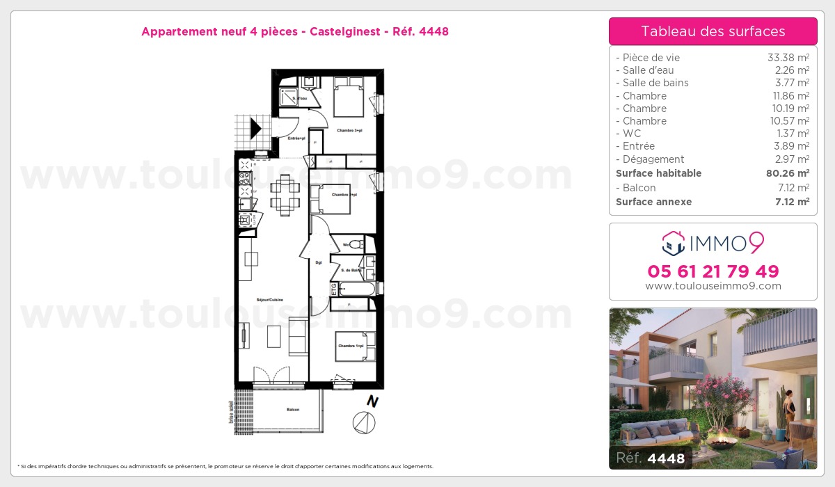 Plan et surfaces, Programme neuf Castelginest Référence n° 4448