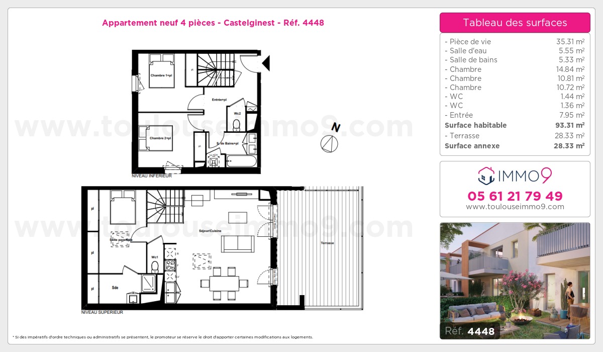 Plan et surfaces, Programme neuf Castelginest Référence n° 4448