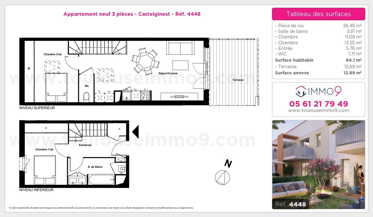 Plan et surfaces, Programme neuf Castelginest Référence n° 4448