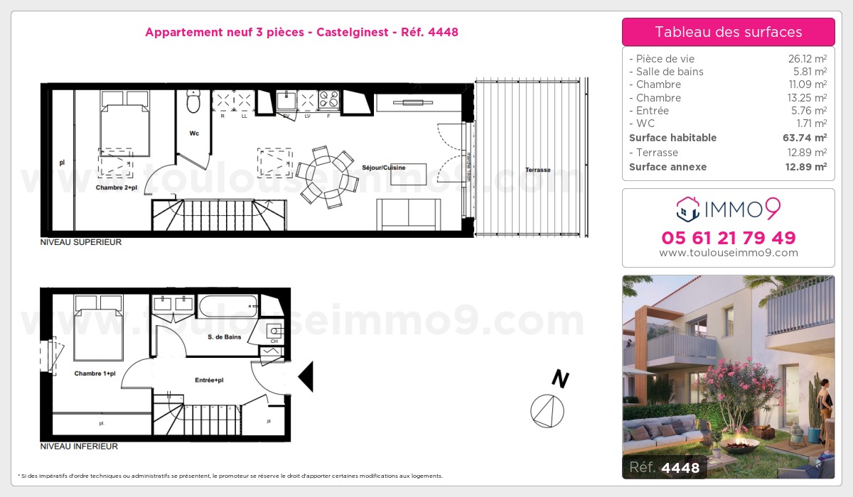 Plan et surfaces, Programme neuf Castelginest Référence n° 4448