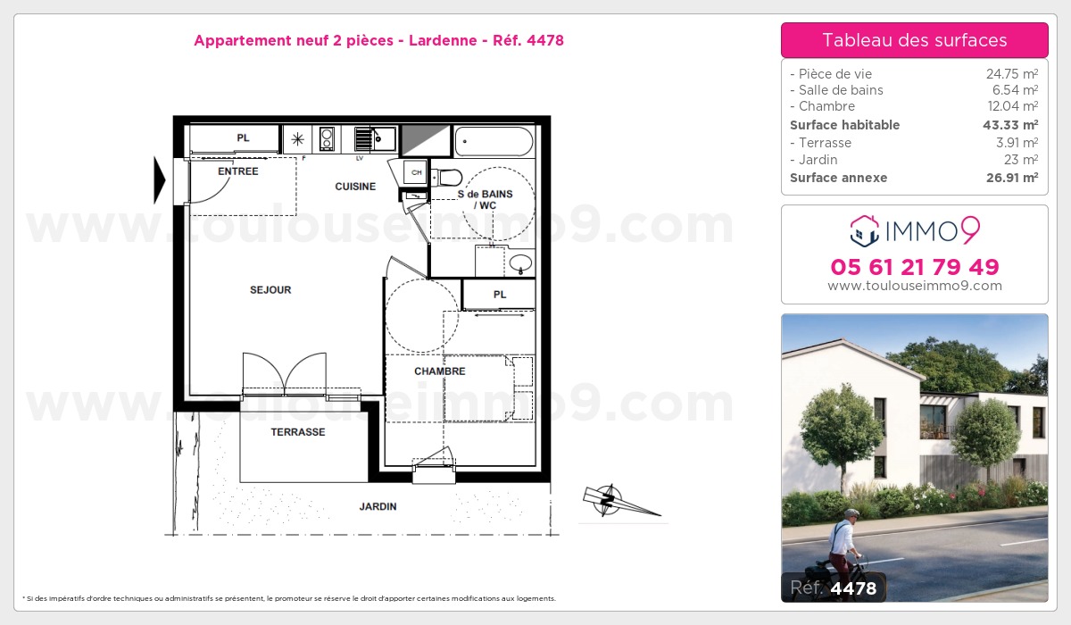 Plan et surfaces, Programme neuf Toulouse : Lardenne Référence n° 4478