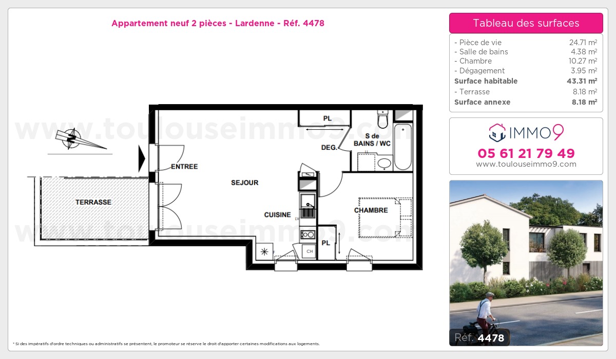 Plan et surfaces, Programme neuf Toulouse : Lardenne Référence n° 4478