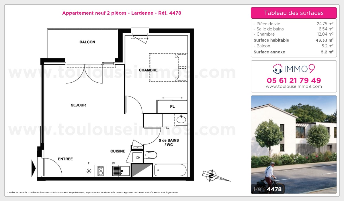 Plan et surfaces, Programme neuf Toulouse : Lardenne Référence n° 4478