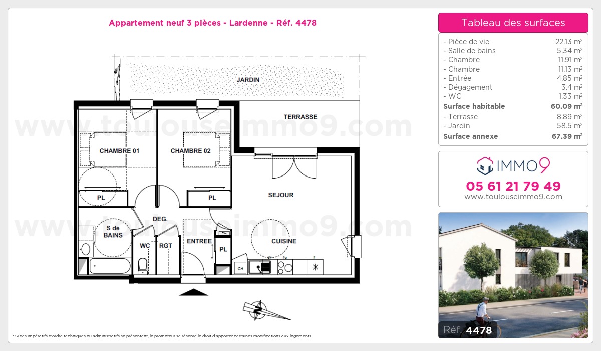 Plan et surfaces, Programme neuf Toulouse : Lardenne Référence n° 4478